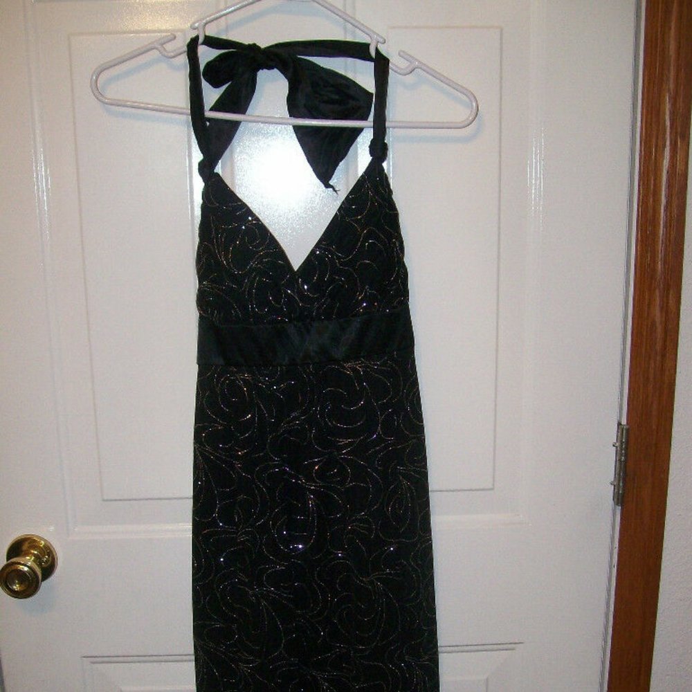 Black Halter Glitter Design Dress Sz Med Worn Once